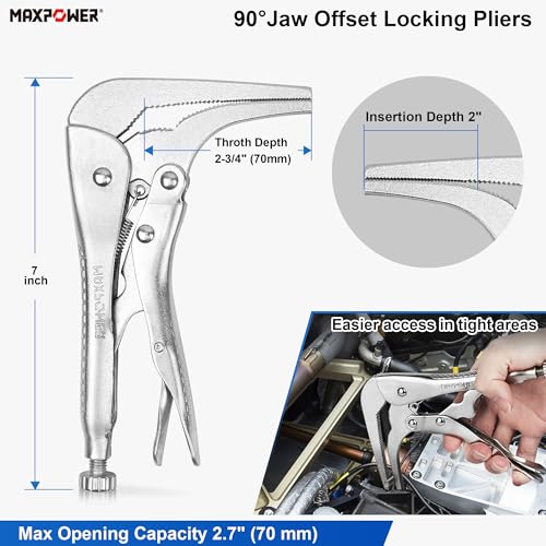 Image of MAXPOWER 3 Pieces Locking Pliers Set, 6 inch Long Nose, 7 inch Offset Locks Plier and 10 inch Wide Open Locking Pliers