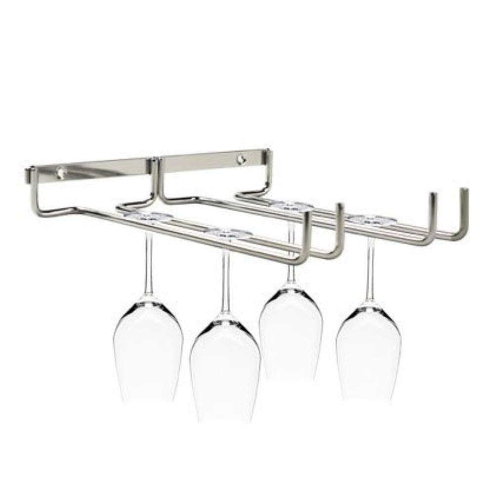 Wine Cup Rack, Double Row Iron Chrome Wine Glasses Holder Under Cabinet Shelf Storage Wall Mount Stemware Rack for Home Bar