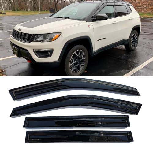 Side Car Window Visors rain Guards Vent Deflectors Rain Guards Window Shades for 2017-2025 Jeep Compass Front & Rear Door Visors Black,4pcs