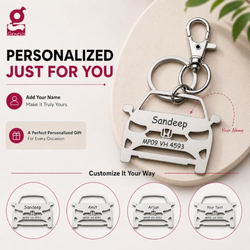 Image of Personalized Stainless Steel Key Chain /Key Ring | Durable, Compatible with All Models | Customized Car Number Plate | Ideal Gift for Him (Silver)