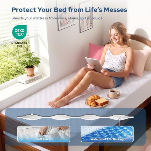 Image of BEDLORE 2 Pack Waterproof Mattress Protector, Twin XL Size Mattress Pad with Deep Pocket Fitted Up to 6-15 inches, Soft Noiseless Single Bed Mattress Cover for Bedroom (White)