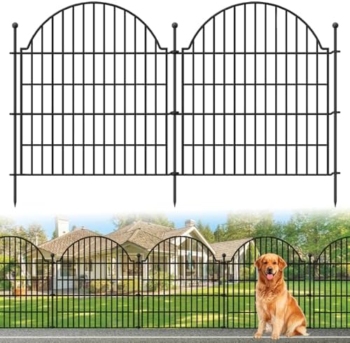 Decorative Metal Garden Fence 5 Panels, 32in (H) x 11.8ft (L) No Dig Dog Fence Outdoor for Yard, Temporary Rustproof Metal Wire Rabbit Dog Garden Border Fencing for Patio