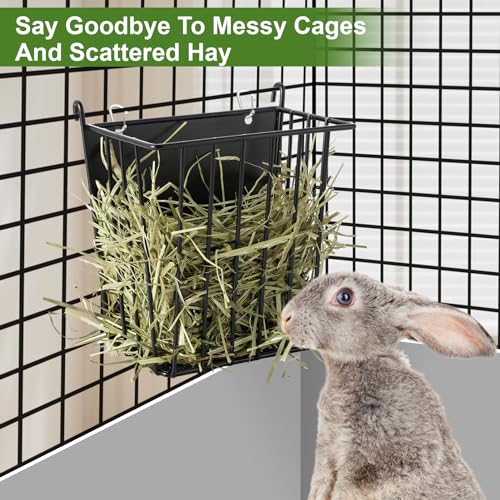 Upgrades 4pcs Hay Feeder Rabbit - Guinea Pig - Metal Frame Hay Rack with Adjustable Hook - Less Wasted - for Guinea Pig, Bunny, Chinchilla Cage Accessories - Bunny Feeder - Image 5