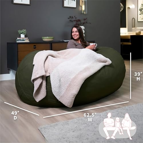 Image of Big Joe Fuf 7Ft Oversized Bean Bag Chair for Adults, Forest Brushed Denim | Premium Shredded Foam Filled, Velveteen, Adult-Sized Comfortable Seating, Supports Up to 300 lbs