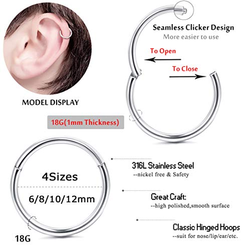 Jstyle JT-L-P0088-S 8Pcs 18G Stainless Steel Hinged Clicker Segment Nose Ring Hoop Piercing thumb #1