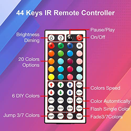 Image of DAYBETTER Led Strip Lights 200ft, RGB Led Light Strip with 44 Keys Remote Controller, Color Changing Led Lights for Bedroom 100 ft of 2 Rolls