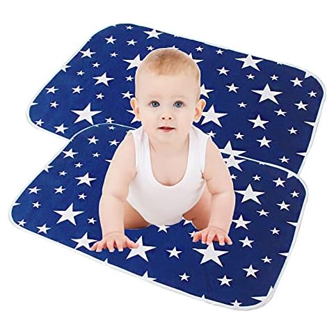 FILOWA Baby Changing Mats,Diaper Changing Pads, 2 PCS Absorbent Portable Washable Foldable Reusable Nappy, Newborn Toddlers Infant Liner Bed Pads for Home Travel Outside Darkblue, 19.6 * 27.5 inch Cover