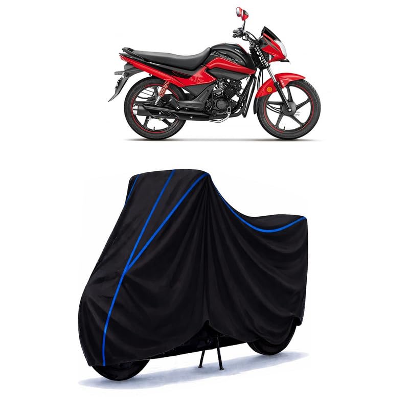 Image of Hero Splendor ismart 110 BS6 Bike Cover Water Resistant Universal Motorcycle Rain | Heavy Duty UV Protection, Dust, Scratch Indoor Outdoor All Weather with Black Blue Piping Elastic