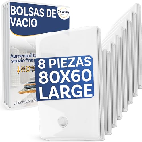 Stringari Bolsas Vacio Ropa paquete de 8 piezas L 80x60 - Bolsas al Vacio Ropa Premium Quality para almacenamiento