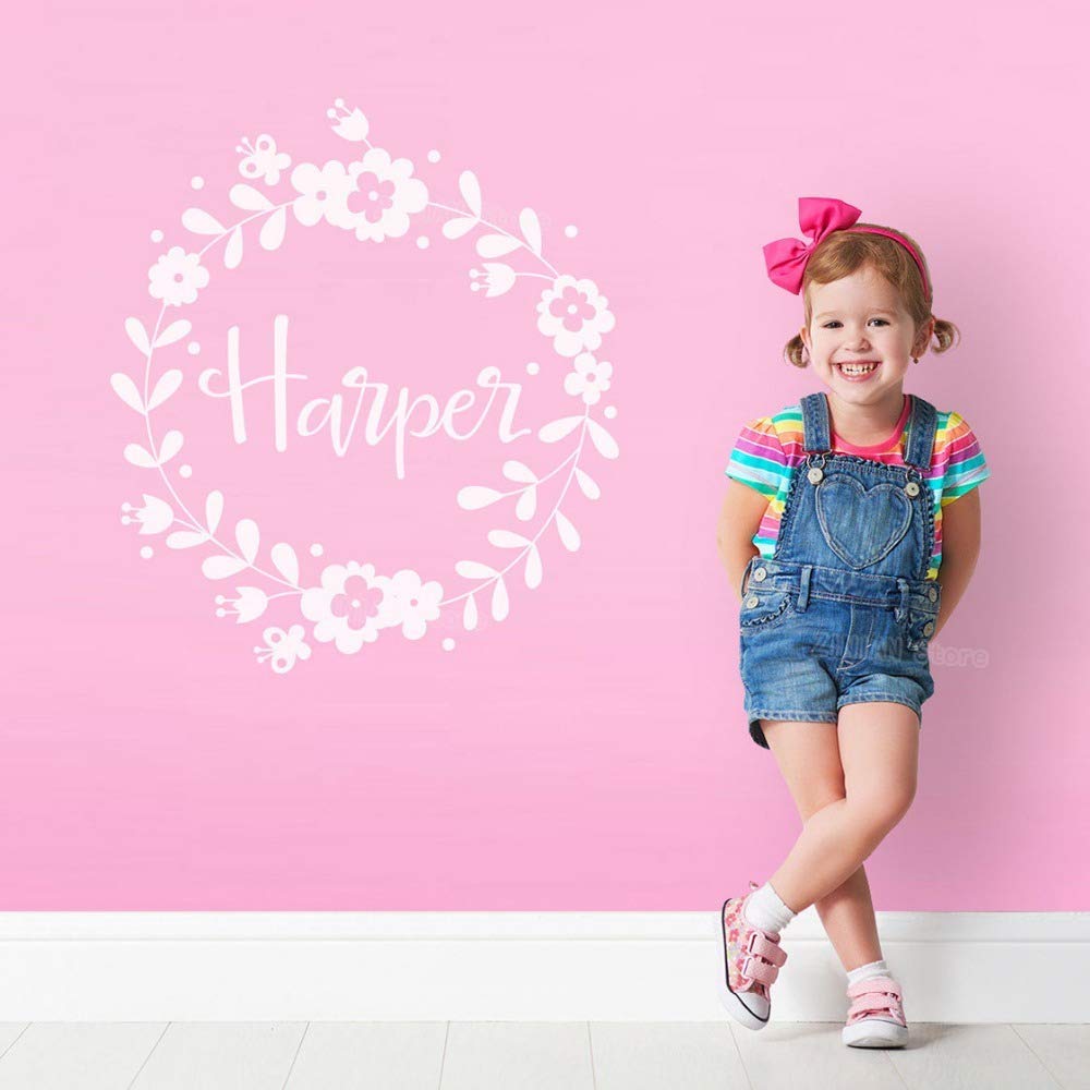 Geiqianjiumai Personalized Name Wall Sticker Nursery Princess Bedroom Removable Wall Decal Home Decor Girl Bedroom Creative Wallpaper White 60X56cm