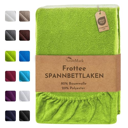 NatureMark Frottee Spannbettlaken – Weich und atmungsaktiv, hautfreundlich, praktisch & pflegeleicht, langlebig und strapazierfähig, 80% Baumwolle & 20% Polyester, 140x200-160x200 cm, Apfel Grün