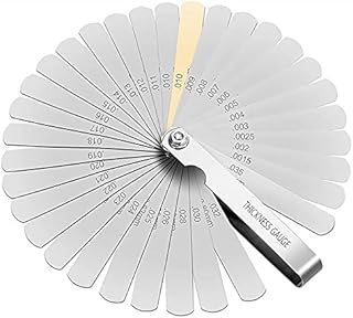 Gasea 32 Blades Stainless Steel Feeler Gauge Measuring Tool, Dual Marked Metric and Inperial Metal Gauge for Measuring Gap Width and Thickness Tool (0.02-1.0mm)