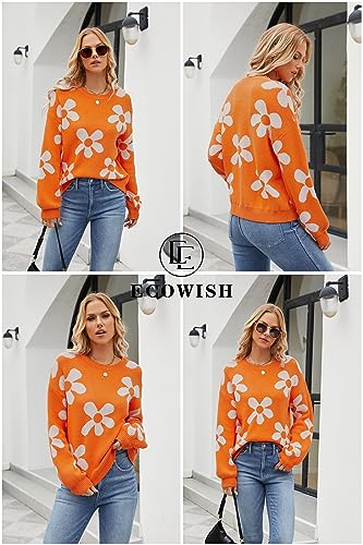 ECOWISH Women's Sweater 2025 Fall - Long Sleeve Crewneck Tops Knit Oversized Pullover Casual Print Jumper3