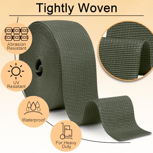 Image of CooBigo 12 Yards Webbing 1 inch & 1.5 inch & 2 inch Polypropylene Webbing Strap 1 Inch 1.5 Inch 2 Inch Wide Webbing Strapping for Bags /Lawn Chair /Pool Solar Cover DIY Crafting