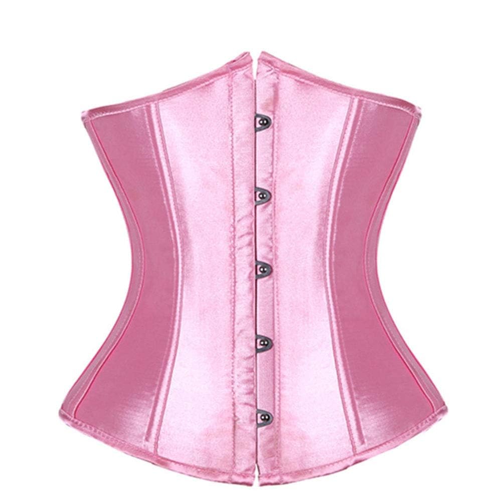 SZIVYSHI Women'S Underbust Satin Lace Up Waist Cincher Corset Shaper Bustier Top Pink M