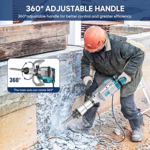 Bild 3 - ENEACRO Abbruchhammer 1700W SDS-Hex Stemmhammer, 65 Joule Hochbelastbar Beton Brecher, Anti-Vibrationshandgriff, 2 Stück Meißel und Transportbox mit Rollen