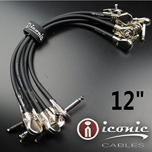 6 Pack 1/4" Right Angled 12" 1ft Guitar Effects Pedal Patch Cables Cords Pancake