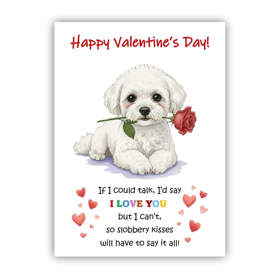 Valentine’s Day Card from the Dog – Cute Pet Valentines Day Greeting – Multiple Breeds Available – Funny & Heartfelt Gift for Pet Owners (• Bichon Frise)