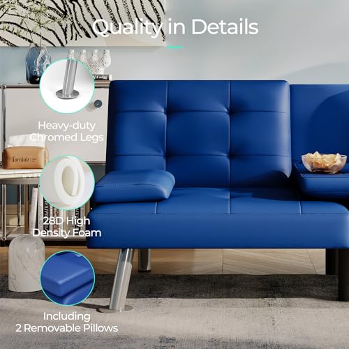 image for LINSY HOME Futon Couch, Futon Sofa Bed, Modern Faux Leather Black Futo