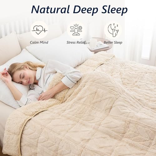 Image of Mr. Sandman Fleece Weighted Blanket for Adults Twin Size 15lbs, Heavy Throw Bed Blankets for Sleep and Calm, Soft Warm Sherpa Blanket for Winter, 48 x 72 Inches, Light Khaki