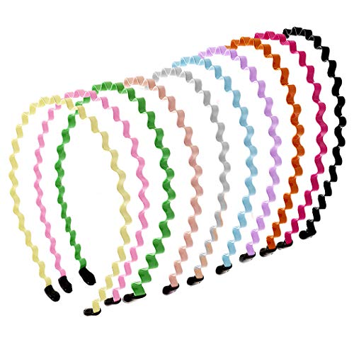 obmwang 10 Pieces Metal Headband for Women's Hair, Hair Hoop Spring Wavy Hair Band Non-Slip Headwear Hair Accessories for Women Girls Men (Multicolor)