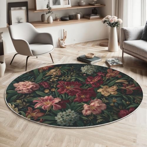 Tapis rond lys baroques 100 cm lavable et antidérapant pour salon