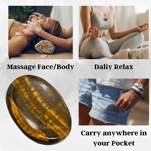 Image of Certified Tiger Eye Crystal Thumb Worry Pebbles Stones for Anxiety Massage