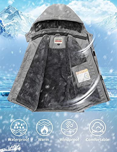 Image of WULFUL Boy's Waterproof Ski Jacket Warm Fleece Hooded Winter Snow Coat