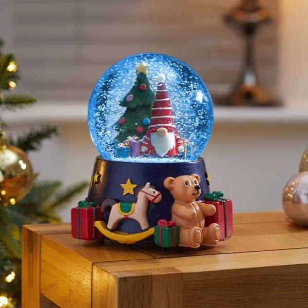 Three KingsMusical Christmas Santa Gonk Auto Swirling Snow Globe 15cm Tall Plays a Medley of 8 Songs Colour Changing LEDs