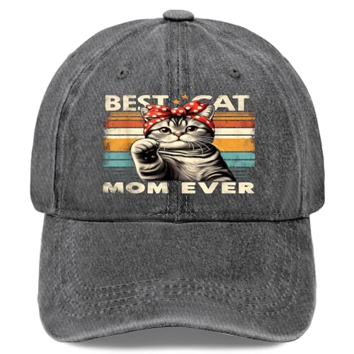 Cats Mom Proud, Cats Lover Mom Ripped Hole Paw Design Hat for Mens Fashion Light Grey