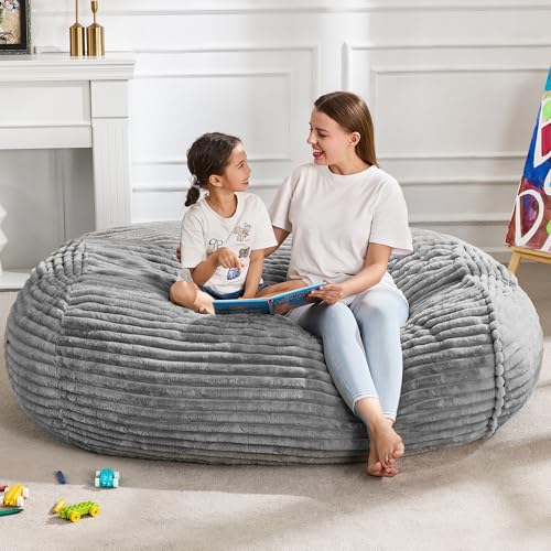 Image of Hobestluk 4FT Bean Bag Chairs Adult Bean Bag with Portable Handle Comfy Large Bean Bag Chair with Removable Cover for Living Room Bedroom or Reading Nook (Stripe Grey, 4FT)