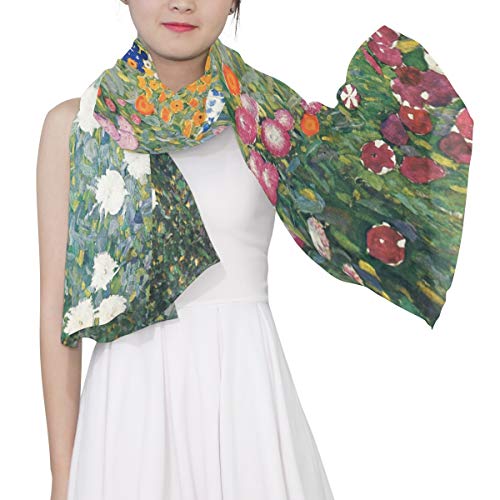 Scarfs for Women Gustav Klimt Flower Garden Lightweight Sunscreen Shawl Head Wraps4