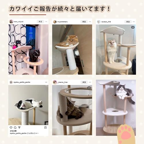 PETEPELA(ぺテぺラ) キャットタワー 木製 木目調 猫タワー スリム おしゃれ シンプル 爪研ぎ カーブ 運動不足解消 丸めな板 人気 インテリア - 高さ124.5cm の商品画像 4