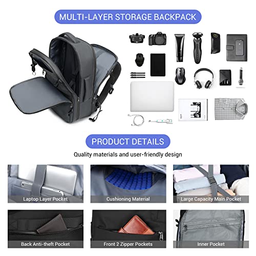 MOLNIA 50L Expandable Travel Backpack for Men Women, Carry On Backpack Airline Approved, Suitcase Backpack with Packing Cubes, Water Resistant Luggage Backpack Daypack Weekender Bag, Black4