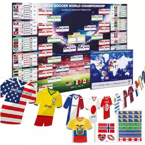 2026 World Soccer Cup Extra Large Schedule Poster 48 Teams Tournament Wall Chart Calendar Fabric Soccer Matches Tracker Bracket for Home Office Bar Football Club Sports Fans Party Decorations