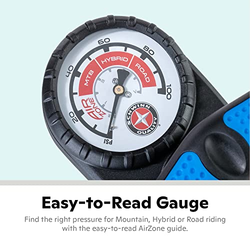 Schwinn Air Center Max Floor Bike Pump, Gauge Fits Schrader And Presta Valve Types, Silver #TOP2