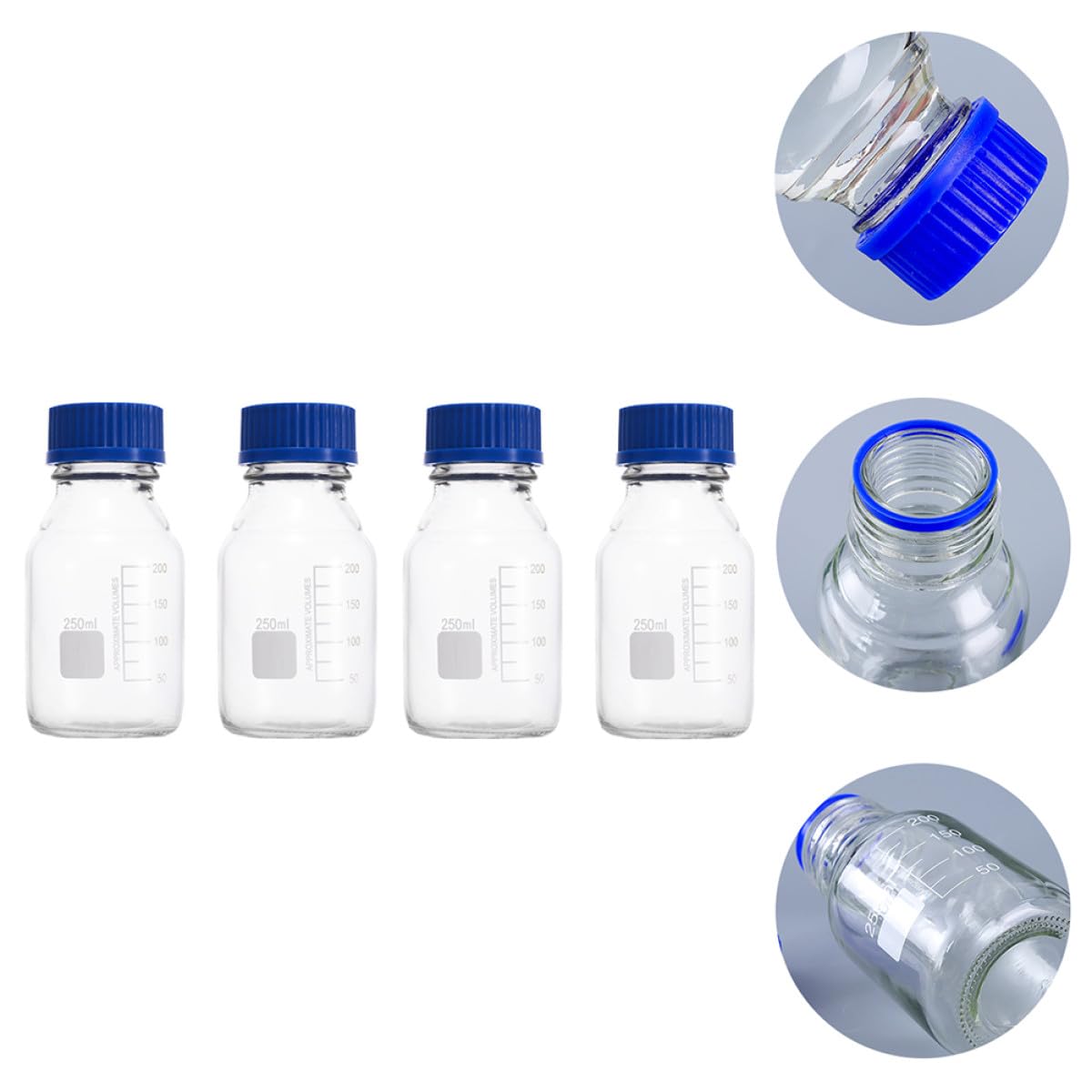 FOMIYES Flacons de Laboratoire en Verre 250ml, Lot de 4, Ronds