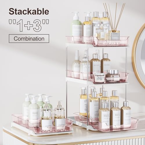 Image of Delamu 2-Tier Multi-Purpose Bathroom Under Sink Organizers and Storage, Stackable Kitchen Pantry Organization, Pull Out Medicine Cabinet Organizer with Movable Dividers, Light Pink, 2 Pack