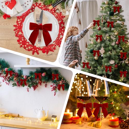 30 Stück 3,15-Zoll-Fertigschleifen in mit Klebepunkten, Selbstklebende Satinbandschleifen für Geschenkverpackungen, Hochzeitsdekoration, Christbaumschmuck(Rot)