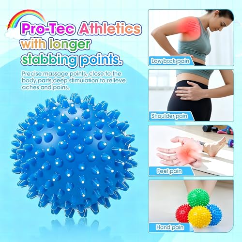 FACELESS Pack de 2 bolas de masaje con púas - Bolas rígidas de PVC para alivio muscular, rodillo para pies y masajeador cervical (morado, 7,5 cm) miniatura 4
