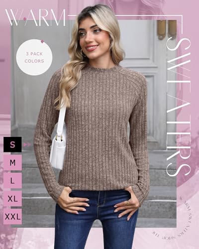 3 Pack Women's Fall Tunic Tops, Long Sleeve Mock Turtleneck Lightweight Sweaters Loose Curved Hem Ribbed Shirts2