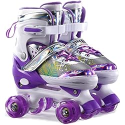 Ruedas Luminosas Para Patines En Linea Sumeber Patines Infantiles Ajustables Quad Skates con Ruedas Luminosas, Patines en línea para niñas y niños, Patines en línea para niños, Principiantes, Interiores y Exteriores, Regalo de cumpleaños