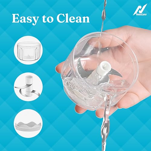 Image of NexLev Mini Electric Chopper | 3D Stainless Steel Blade | Food Grade Bowl | For Mincing Garlic Ginger Onion Vegetable Meat Nuts | 250 ml | One Touch Operation | MC-01