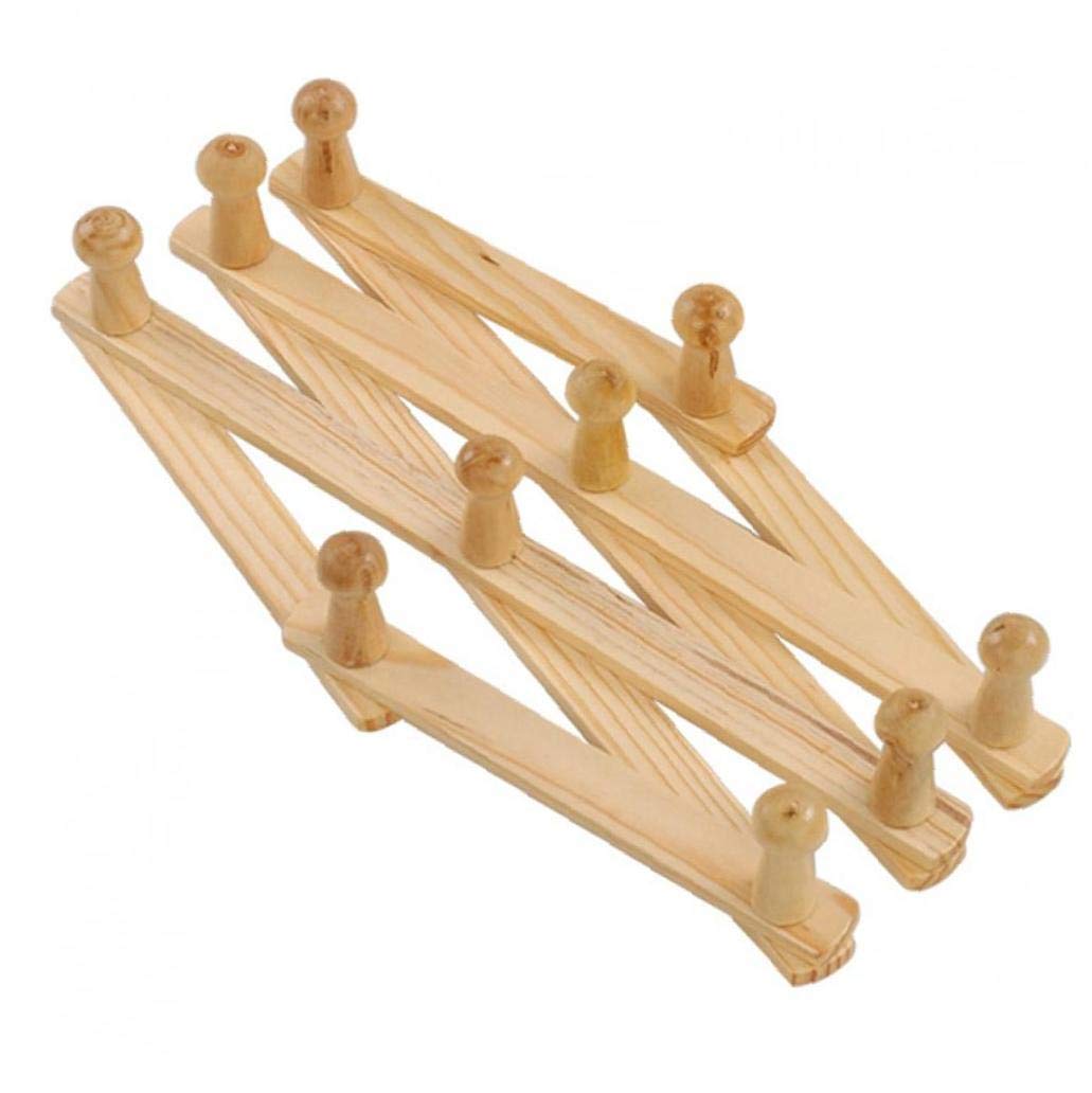 Tossper Beige 1Pc 10 Hooks Wooden Wall Mounted Coat Rack Expandable Accordion Peg Hanger Closet Hat Keys Hook Expanding Fold Door Hanger