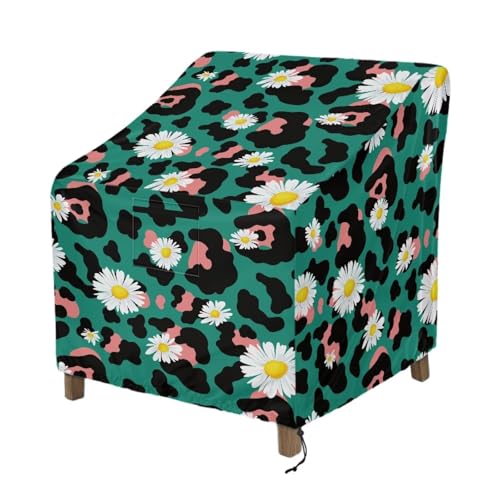 Xorudoydet Leopard Daisy Print Waterproof Patio Outdoor Chair Covers UV Resistant All Weather Protection Lawn Chair Covers with Air Vent Perfect for Patio, Deck, and Porch-L
