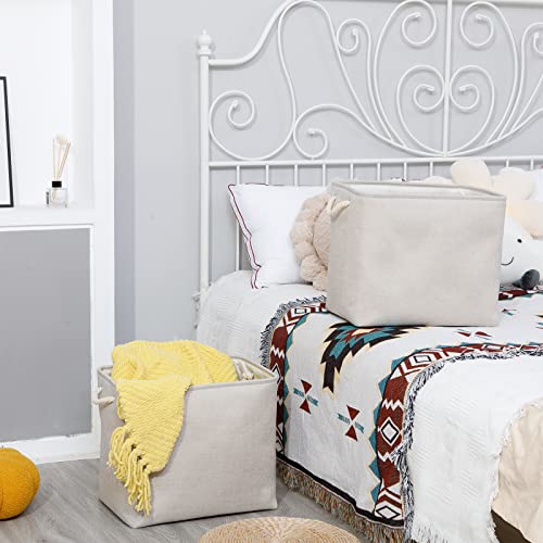 Bidtakay Fabric Beige Baskets Extra Large Organization Baskets For Clothes Set Of 2 Collapsible Storage Bins For Shelves Cabinet 17X12X15 In Organizing Bins For Bedroom Blankets Pillow Towels Storage #TOP3