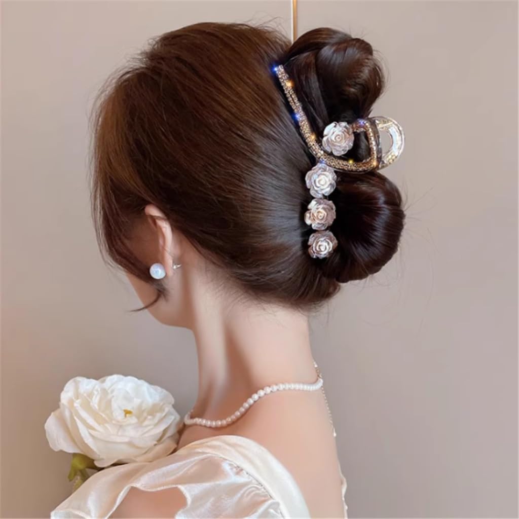 Large Camellia Flower Rhinestone Scratch Clip Back of Shark Clip Hair Clip Plate Hair Clip