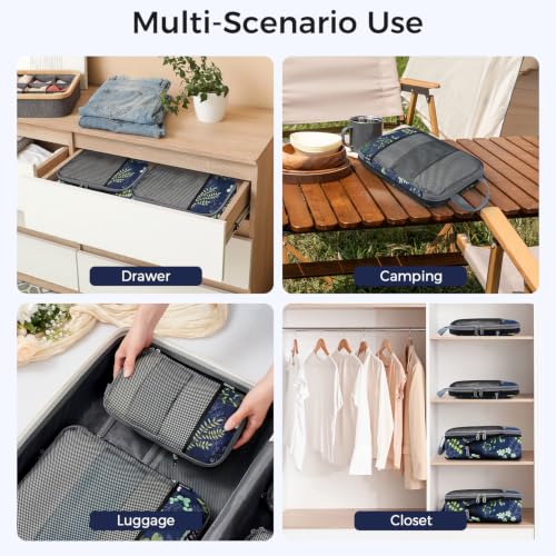 Image of BAGAIL 4 Set /6 Set /8 Set Compression Packing Cubes Travel Accessories Expandable Packing Organizers (Half Mesh, 6-Navy Leaf)