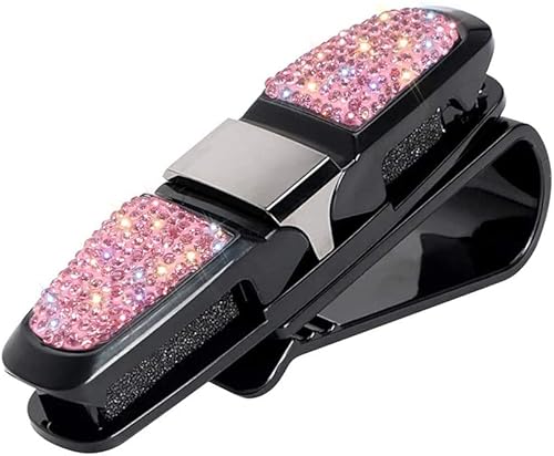 Soporte de gafas para visera de automóvil, con cristales brillantes de imitación, de moda, con accesorios de soporte de clip de doble punta para