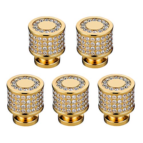 Githtra 5 Pcs Pack Crystal Cabinet Handles Dresser Knobs Diamond Drawer Door Cabinet Pull Handles For Home Décor, Round Gold #TOP11